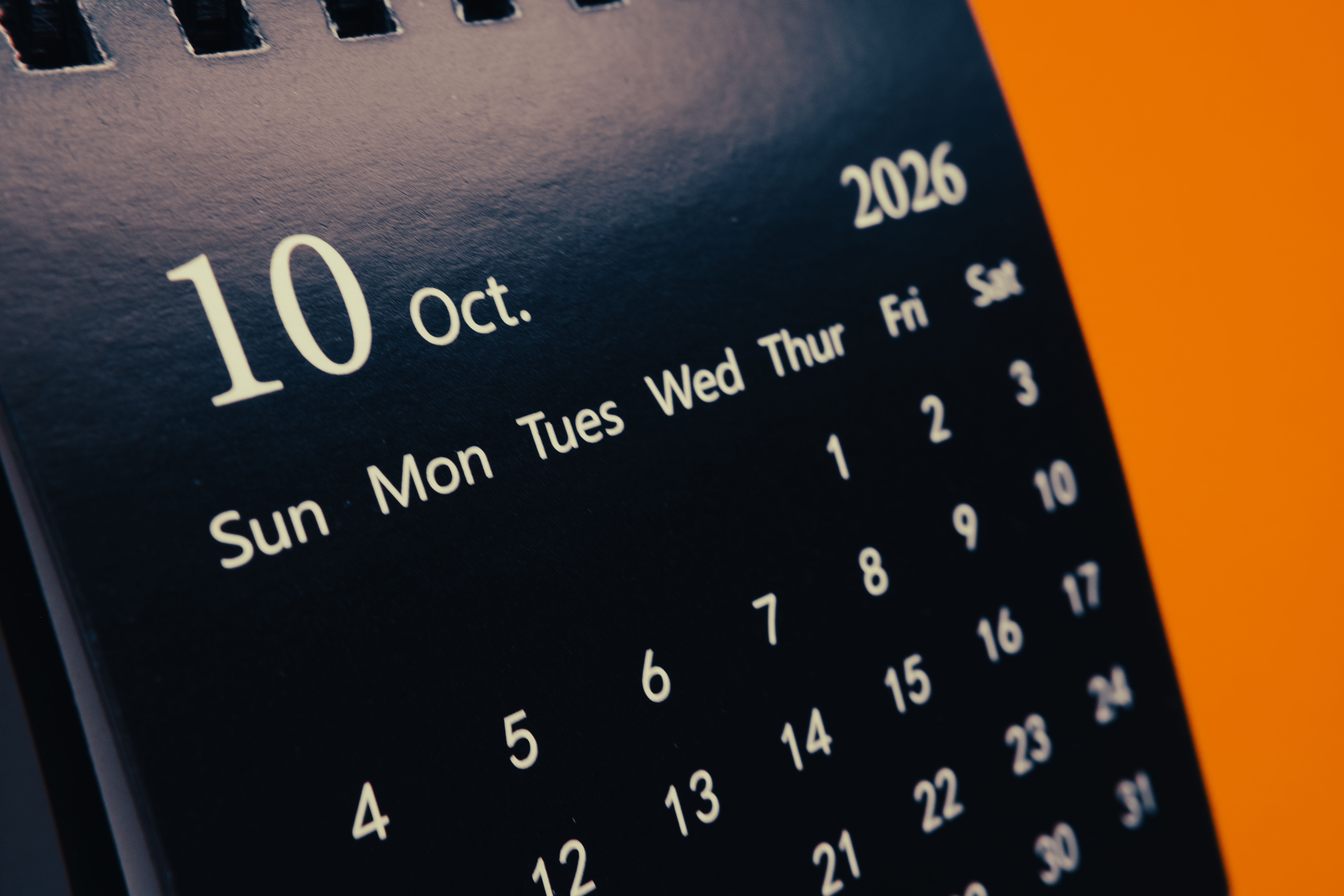 A detailed view of a calendar page showing October 2026 with focus on October 10th.